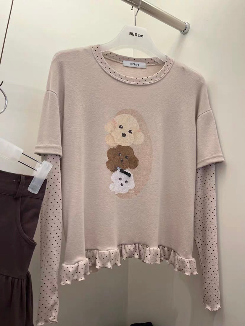 Korean APM Collection Puppy Layered Long Sleeve Top - 2 Colors (Instock)