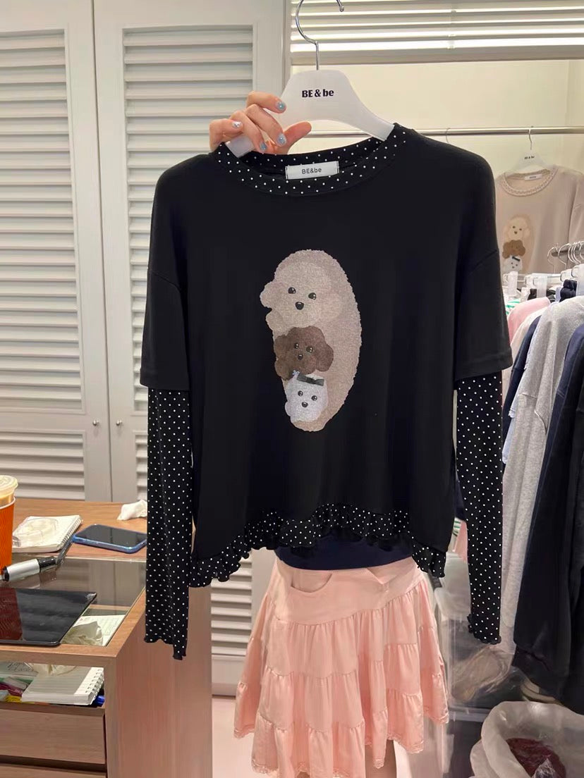 Korean APM Collection Puppy Layered Long Sleeve Top - 2 Colors (Instock)