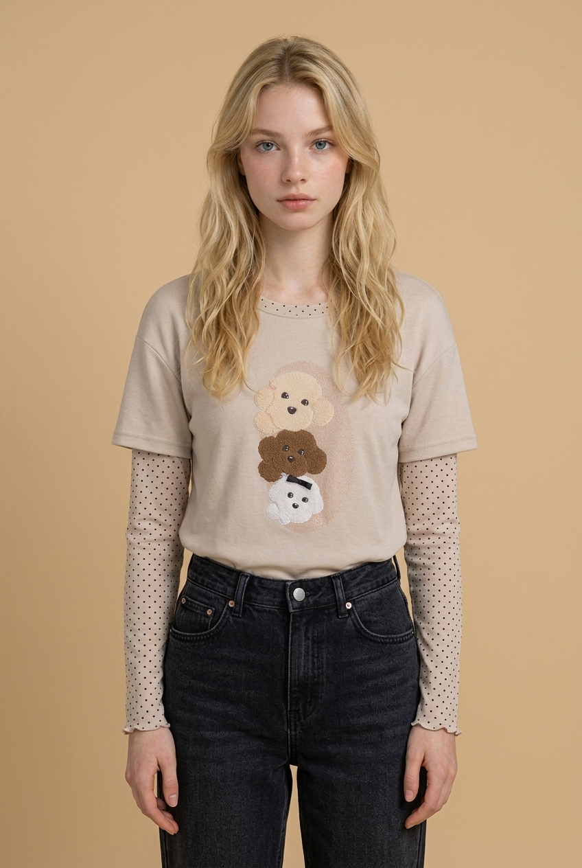Korean APM Collection Puppy Layered Long Sleeve Top - 2 Colors (Instock)
