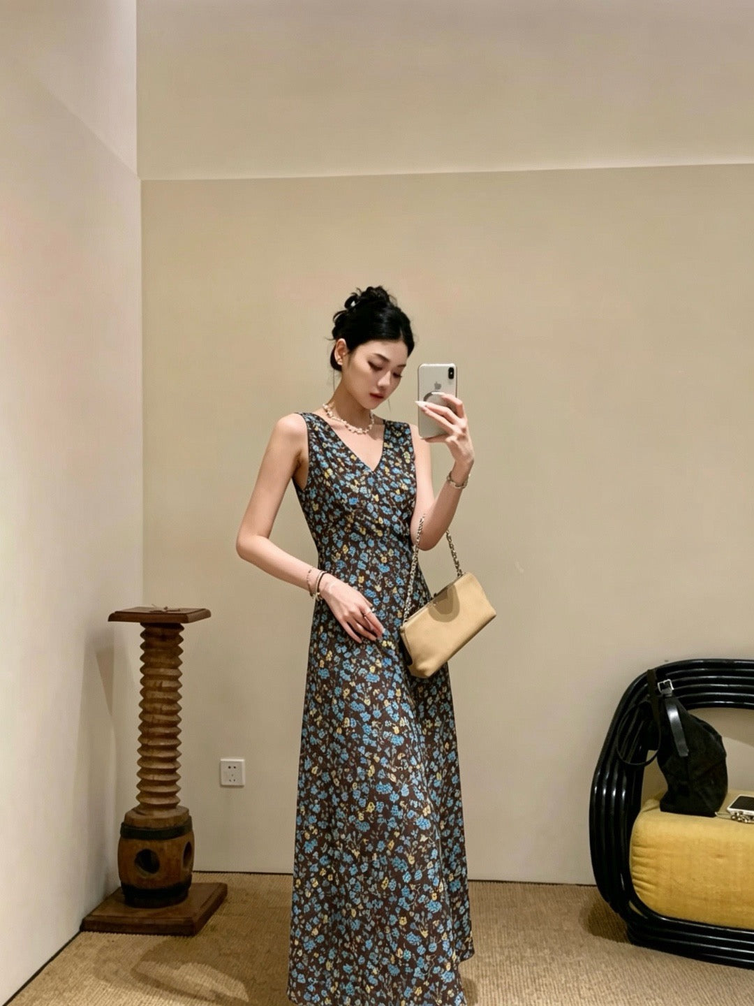 Kelly Designs Silk Floral Maxi Dress – Sleeveless V-Neck Bias Cut Dress (Instock)