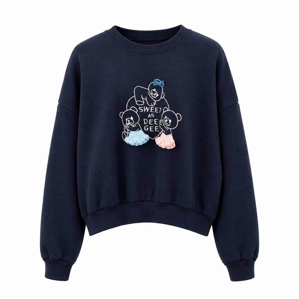 Korean Handmade Bear Appliqué Sweatshirt (Instock)
