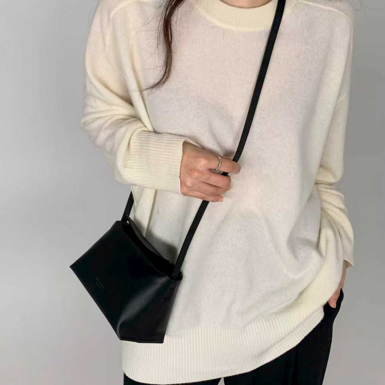 Korean APM Collection BUCKS&LEATHER Black Leather Small Bag (Instock)