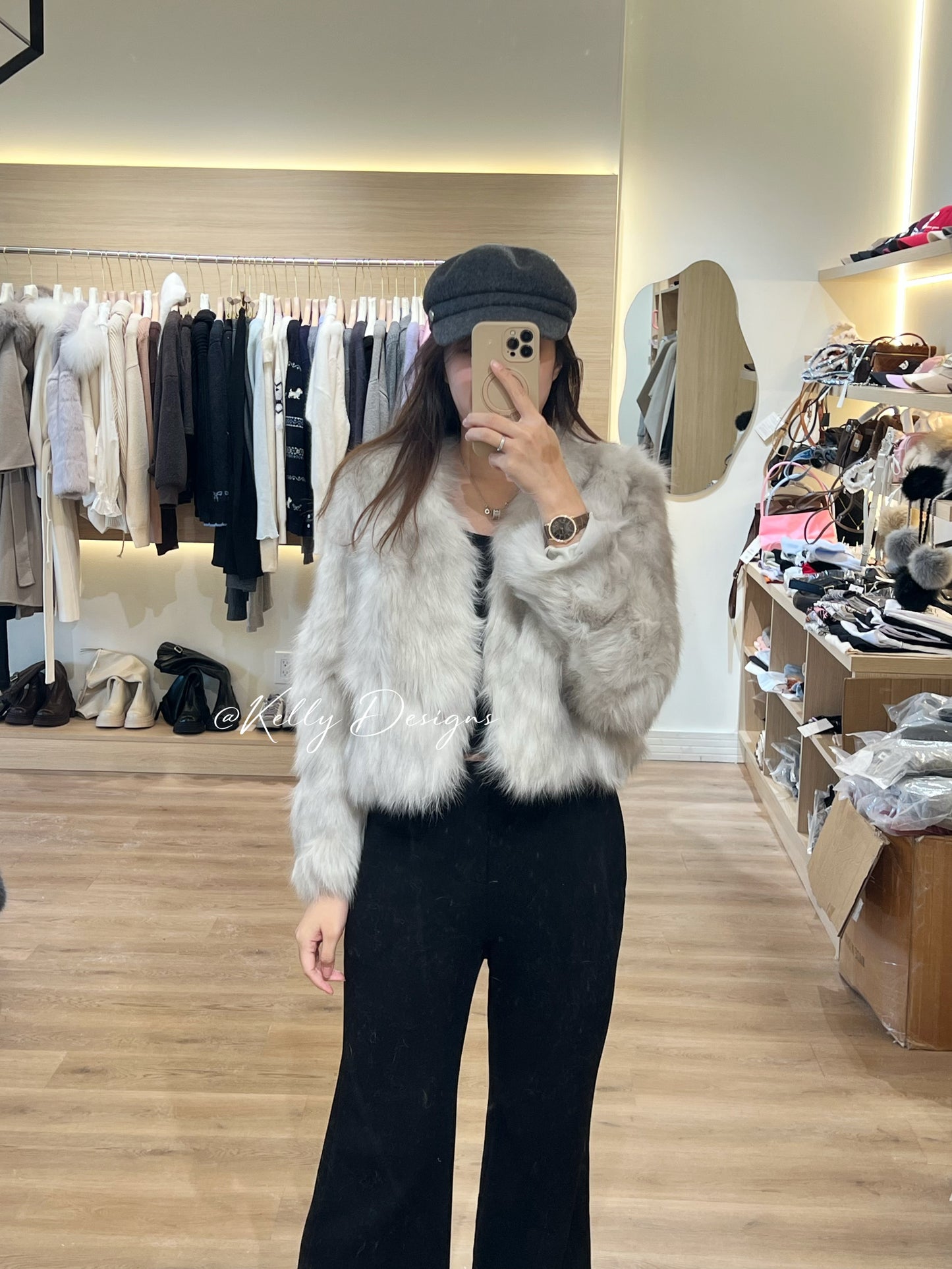 Kelly Designs Fox Fur Purple Grey V Neck Version Jacket (Instock)