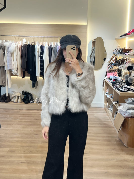 Kelly Designs Fox Fur Purple Grey V Neck Version Jacket (Instock)