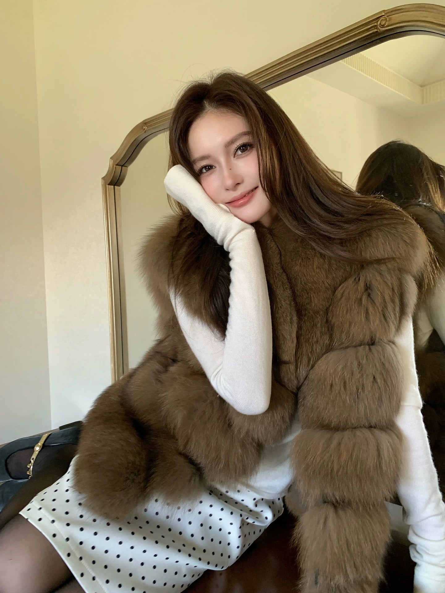 Kelly Designs Fox Fur Vest 2 colors Jacket (Instock)