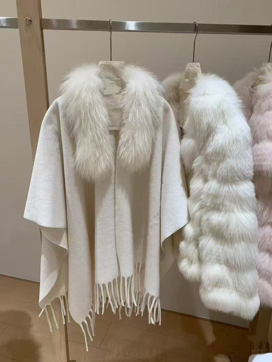 Kelly Designs Classic Fox Fur  White Shawl (Instock)