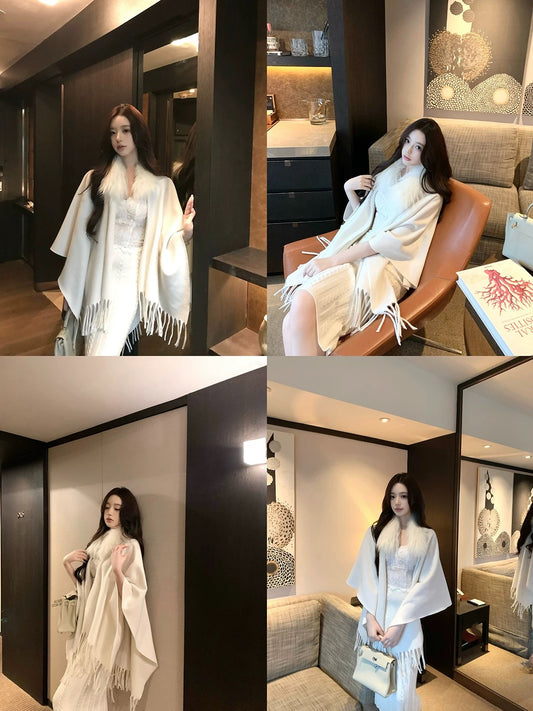 Kelly Designs Classic Fox Fur  White Shawl (Instock)