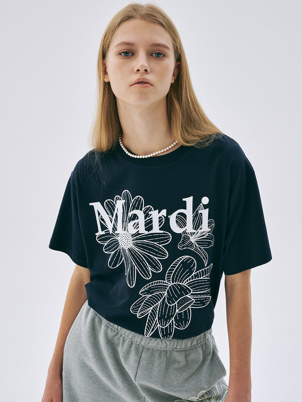 Mardi Mercredi TSHIRT TRIPLE FLOWER_Navy White(Preorder)