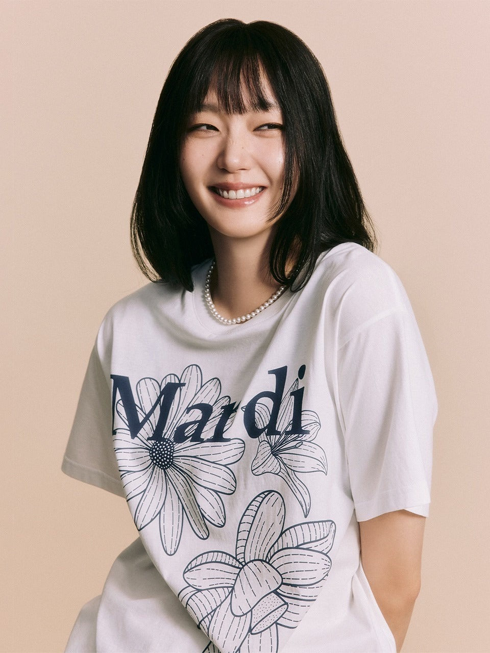 Mardi Mercredi TSHIRT TRIPLE FLOWER_Ivory Navy(Preorder)