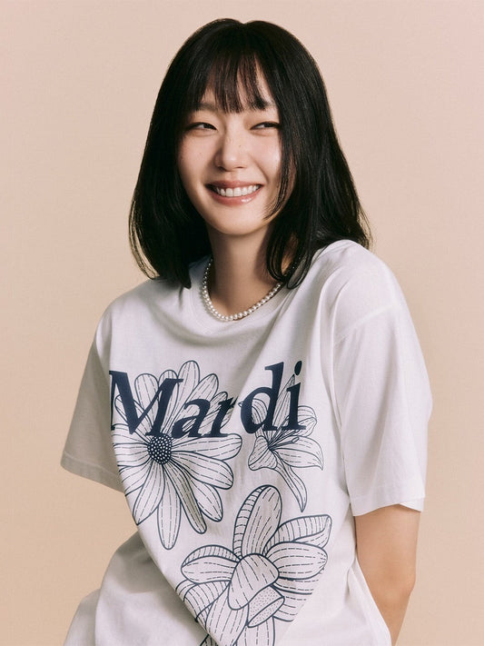 Mardi Mercredi TSHIRT TRIPLE FLOWER_Ivory Navy(Preorder)