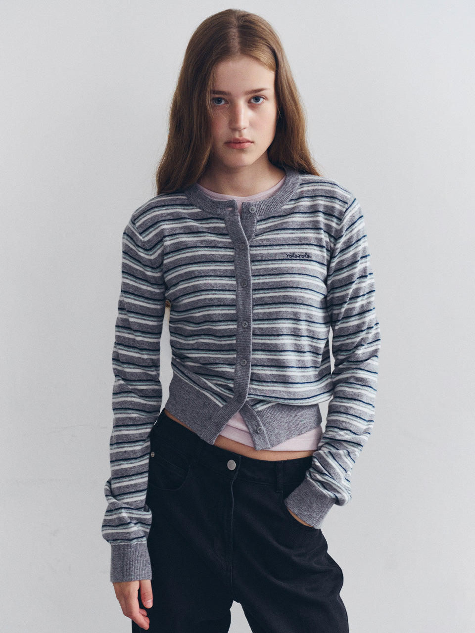 ROLAROLA Stripe Wool Blend Cardigan – Gray (Instock)
