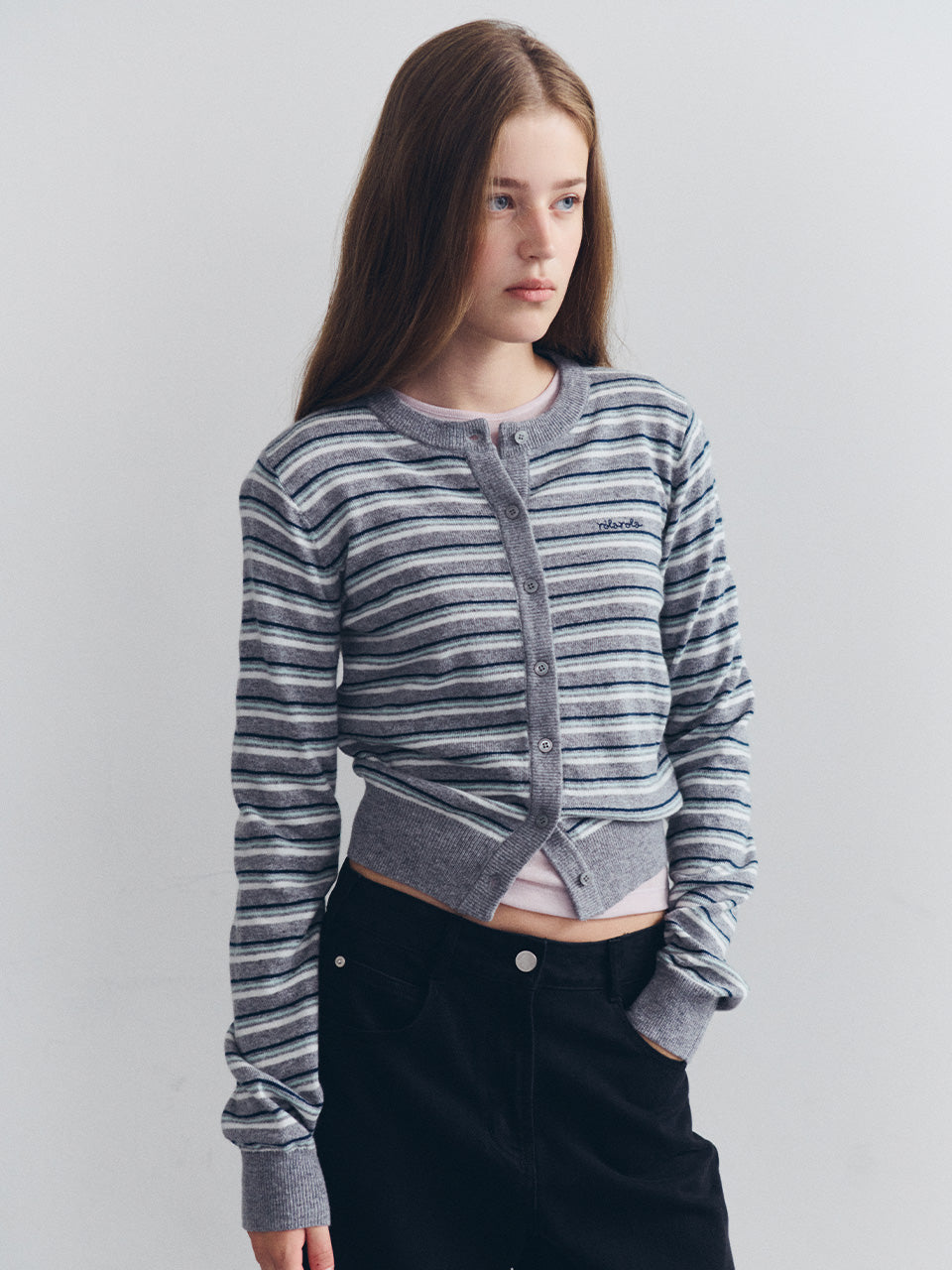 ROLAROLA Stripe Wool Blend Cardigan – Gray (Instock)