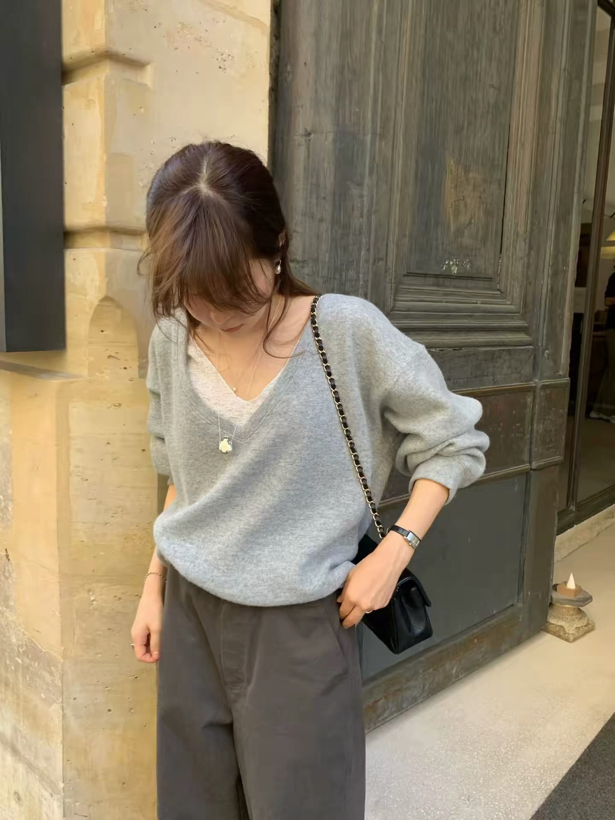 Korean APM Collection Soft Wool Blend V-Neck Oversized Sweater (Instock)