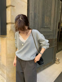 Korean APM Collection Soft Wool Blend V-Neck Oversized Sweater (Instock)