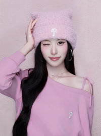 MLB Pink Fluffy Cat Ear Beanie 🎀 (Instock)
