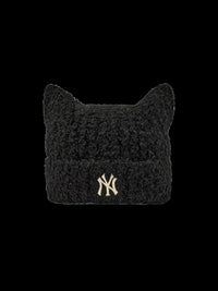 MLB NY Logo Fluffy Cat Ear Beanie – Black (Instock)