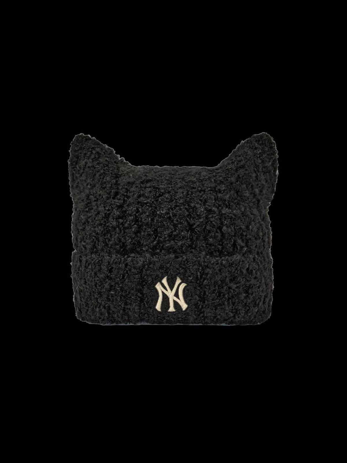 MLB NY Logo Fluffy Cat Ear Beanie – Black (Instock)