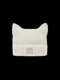 MLB NY Logo Fluffy Cat Ear Beanie – White (Instock)