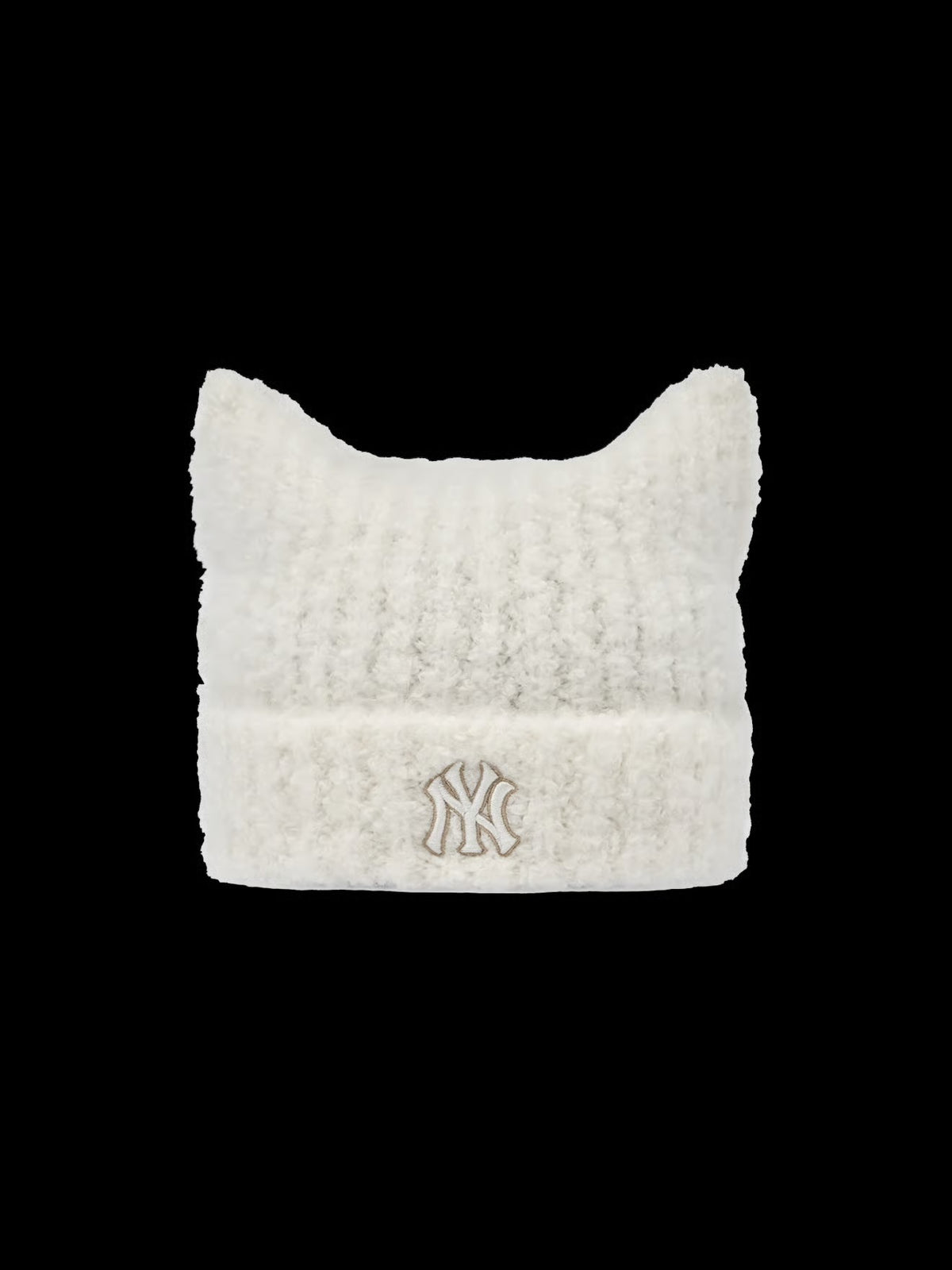MLB NY Logo Fluffy Cat Ear Beanie – White (Instock)