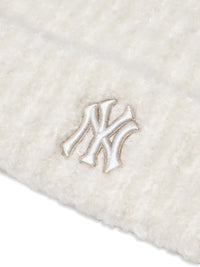 MLB NY Logo Fluffy Cat Ear Beanie – White (Instock)