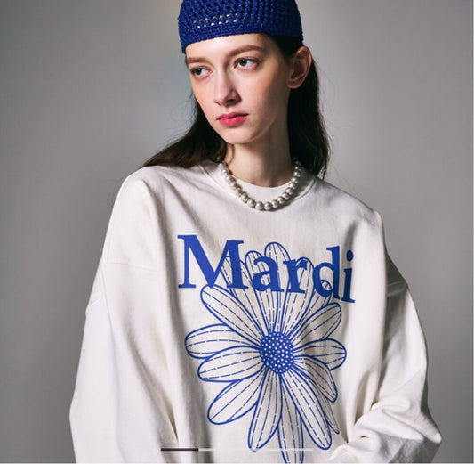 Mardi Mercredi White_Vividblue SWEATSHIRT FLOWERMARDI(Preorder)