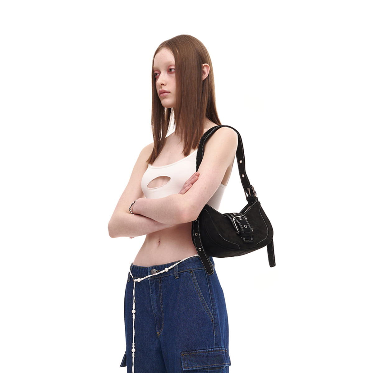 Korean Collection OSOI HOBO BROCLE [DENIM BLACK](Preorder)