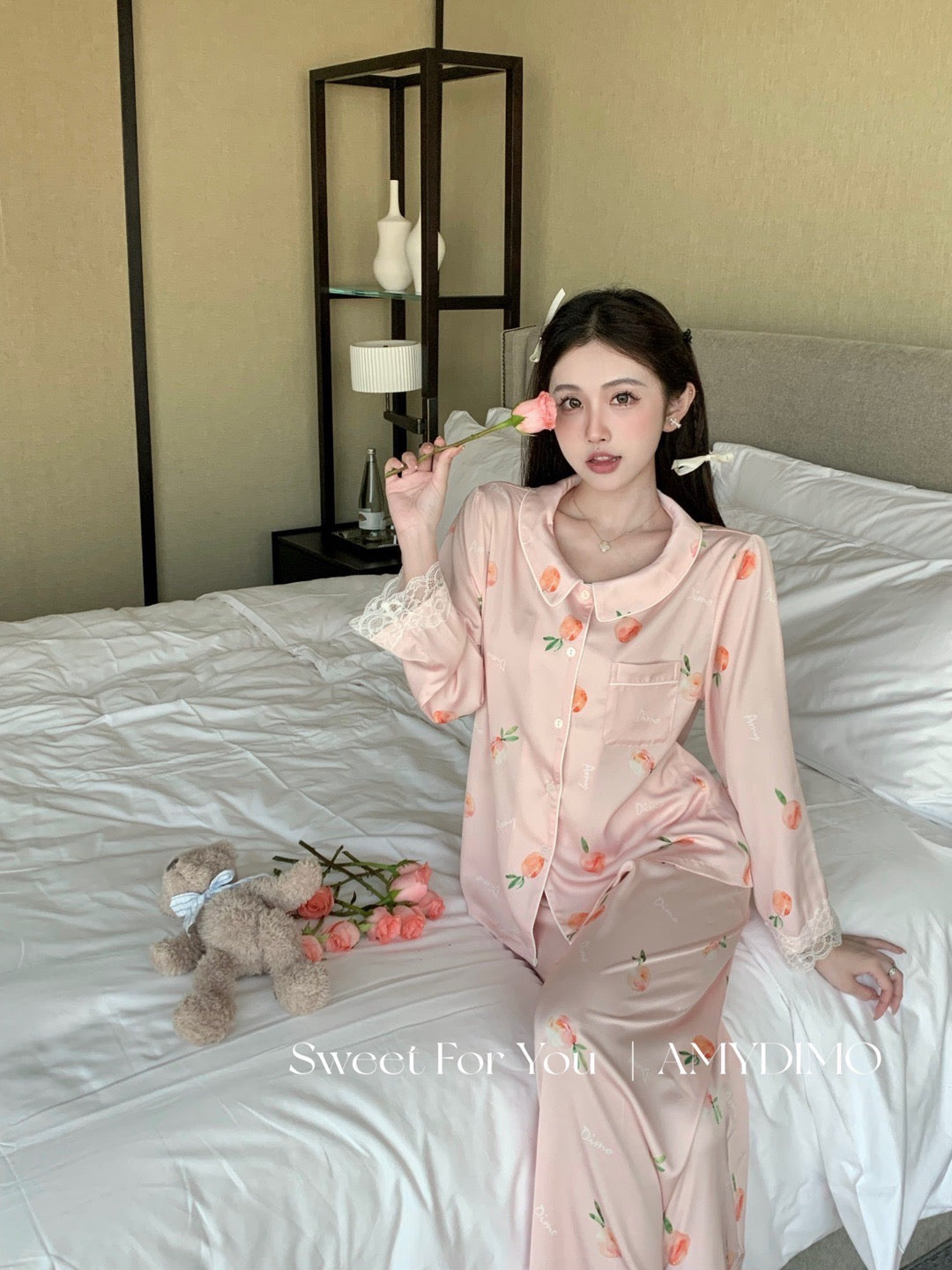 Amydimo Peach Lace Female Pajama(Preorder)