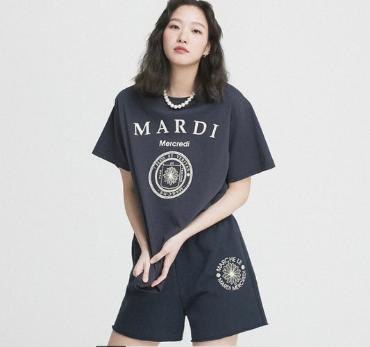Mardi Mercredi Sweat Shorts Marche Emblem_Navy Cream(Preorder)