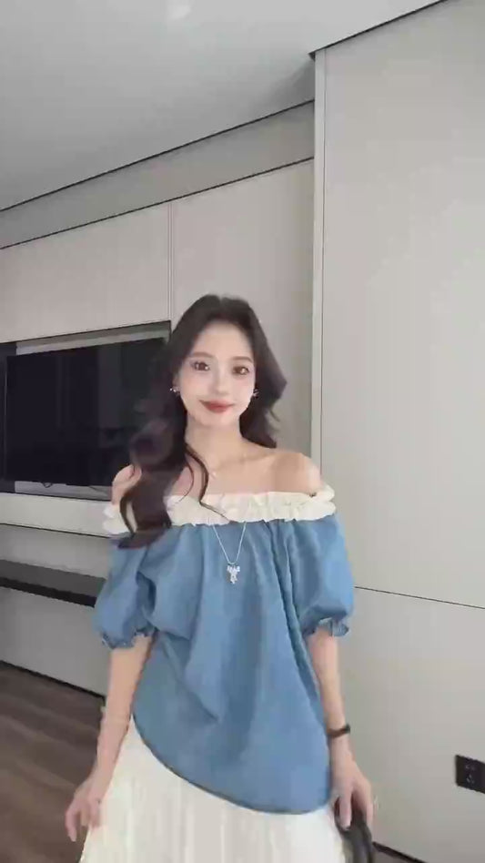 Kelly Designs Off-the-shoulder light blue blouse (Instock)