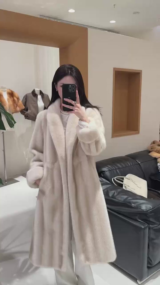 Kelly Designs Faux Mink Eco-Fur Beige Long Jacket (Instock)