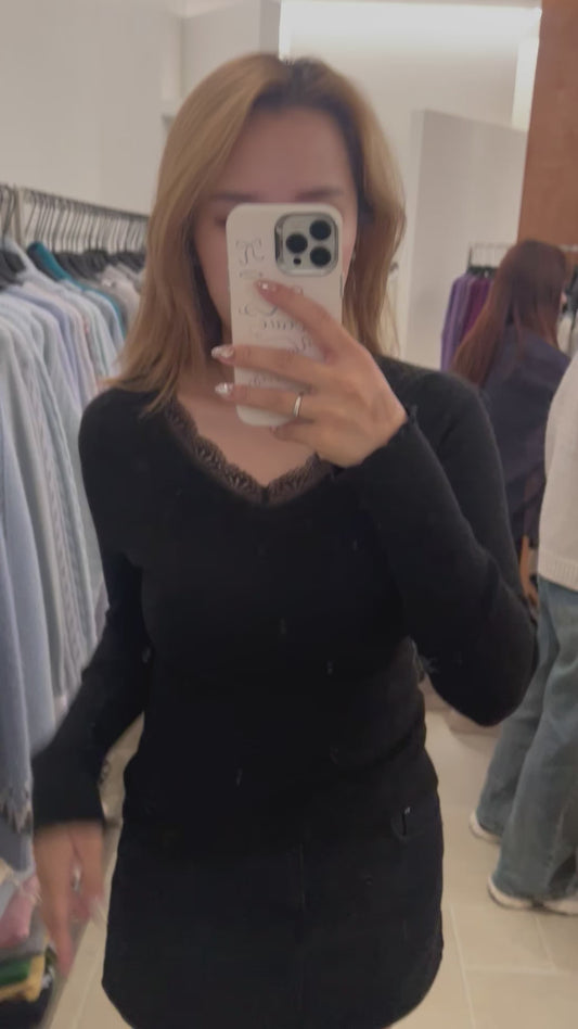 Kelly Designs Black Lace Wool Top (Instock)