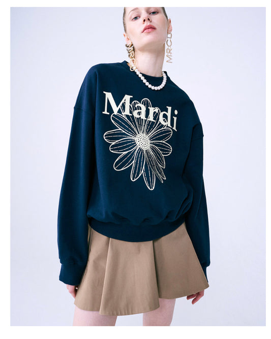 Mardi Mercredi Navy SWEATSHIRT FLOWERMARDI(Preorder）