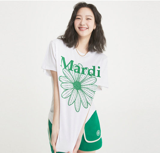 Mardi Mercredi Green-White TSHIRT FLOWERMARDI(Preorder)